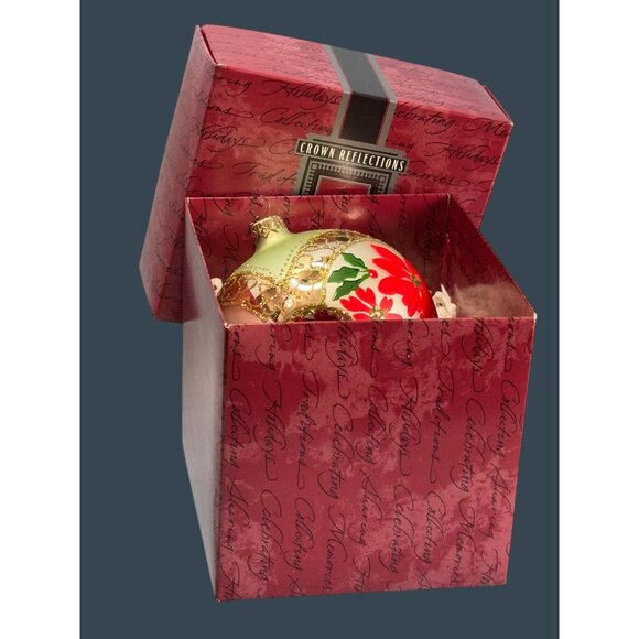 Crown Reflections Red Poinsettia Indented Blown Glass Ornament 4 1/2" Poland - Picture 2 of 6